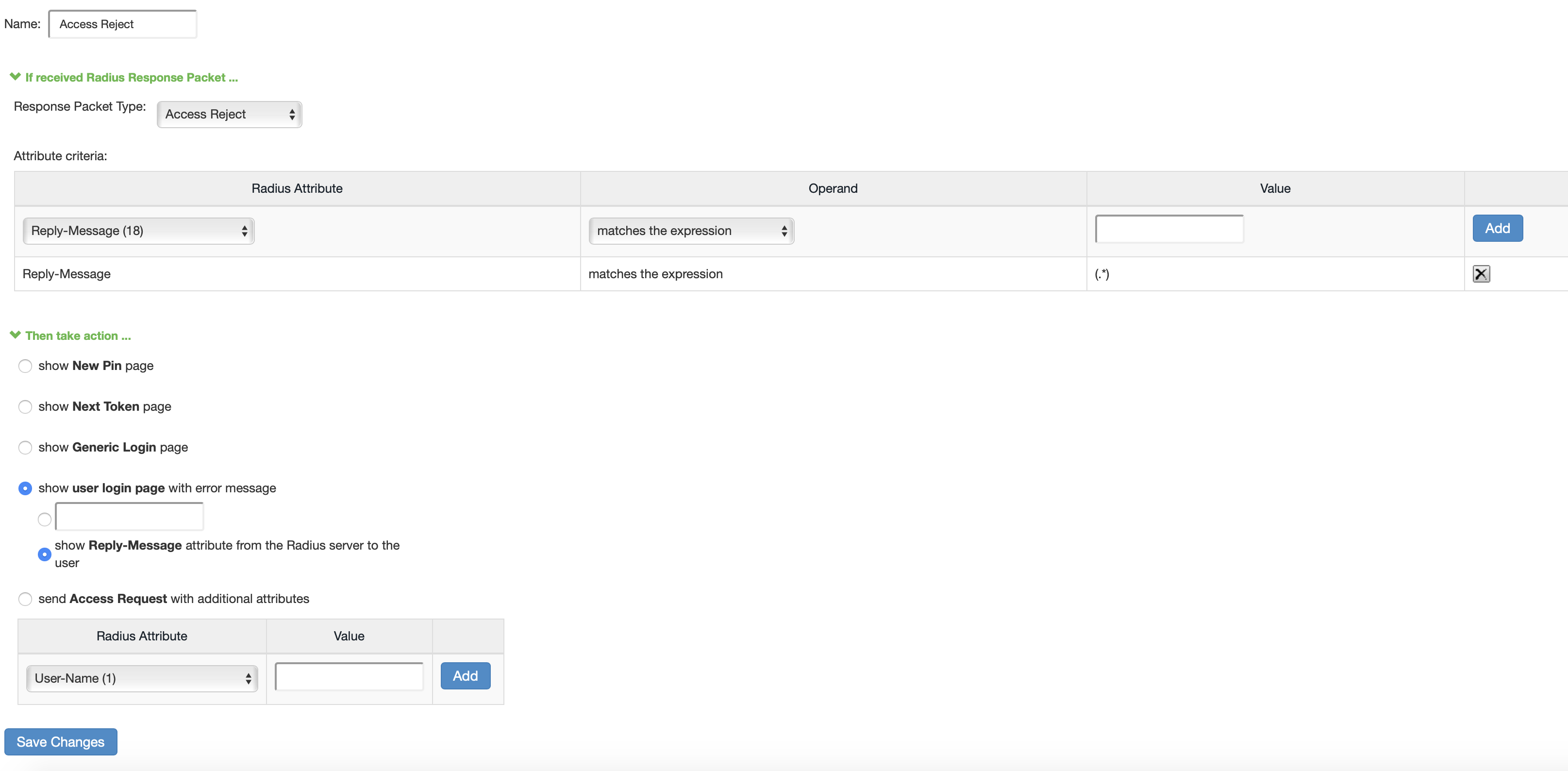 Create Custom Access Reject Radius Rule