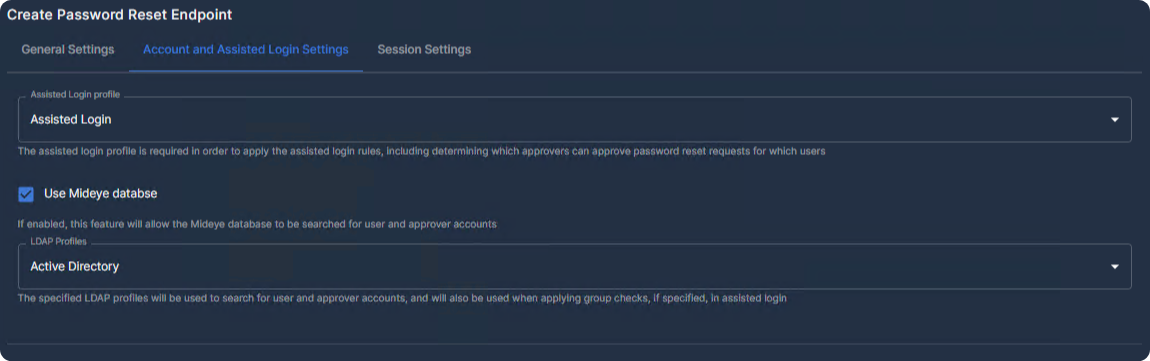 Account and Assisted Login Settings Tab