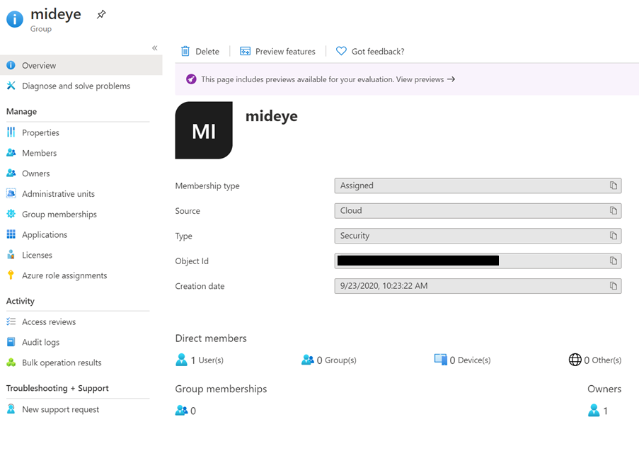 Copy the ObjectId of the group from Entra ID and paste it into the Mideye Server Allowed Groups ID.