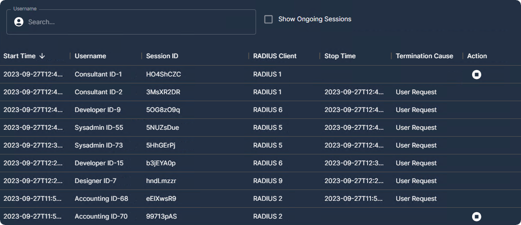 RADIUS client with RADIUS Disconnect Messages enabled.